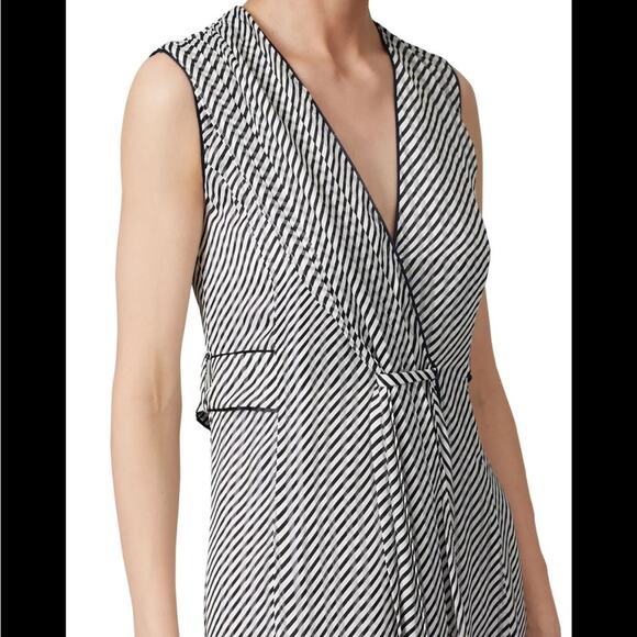 Deborah Lyons Ashley Midi Dress 2 Black Striped Crepe Luxury Old Money Ladylike - Picture 2 of 10